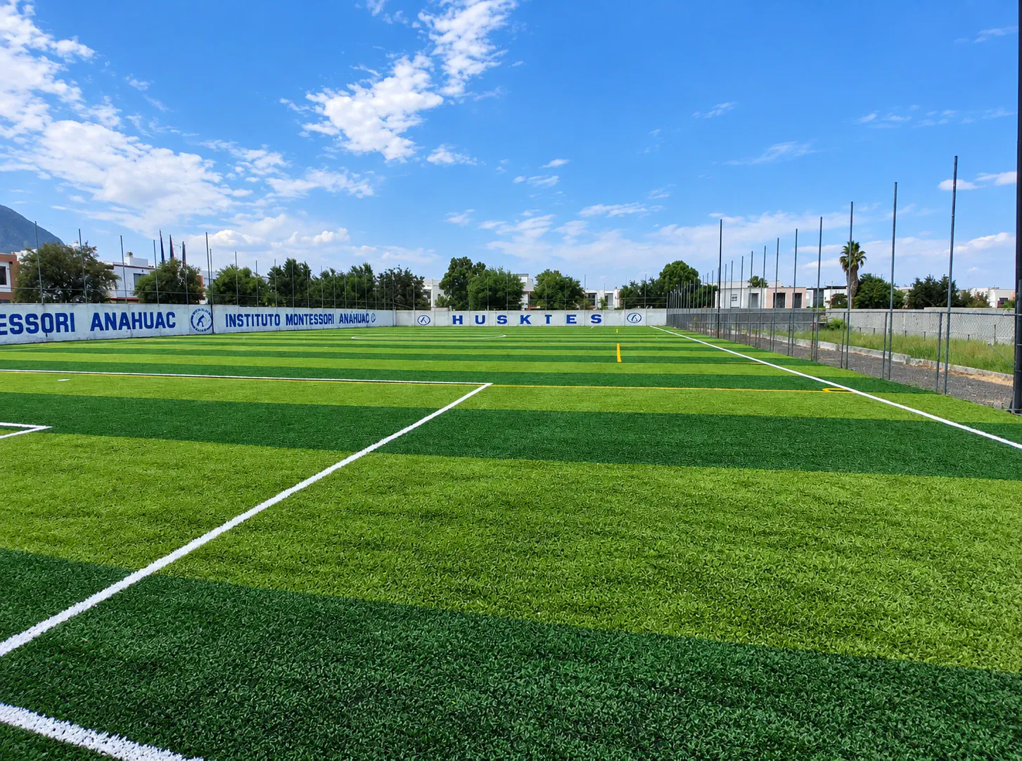Cancha terminada con superficie de pasto sintético